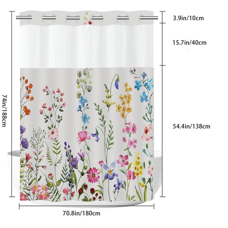 Floral Print Shower Curtain, 1 Count Waterproof Shower Curtain with Hanging Hole, Bathroom Decor Supplies for Home & Hotel & Dormitory, Bathroom Gadgets 2024, Room Accessories for 2024