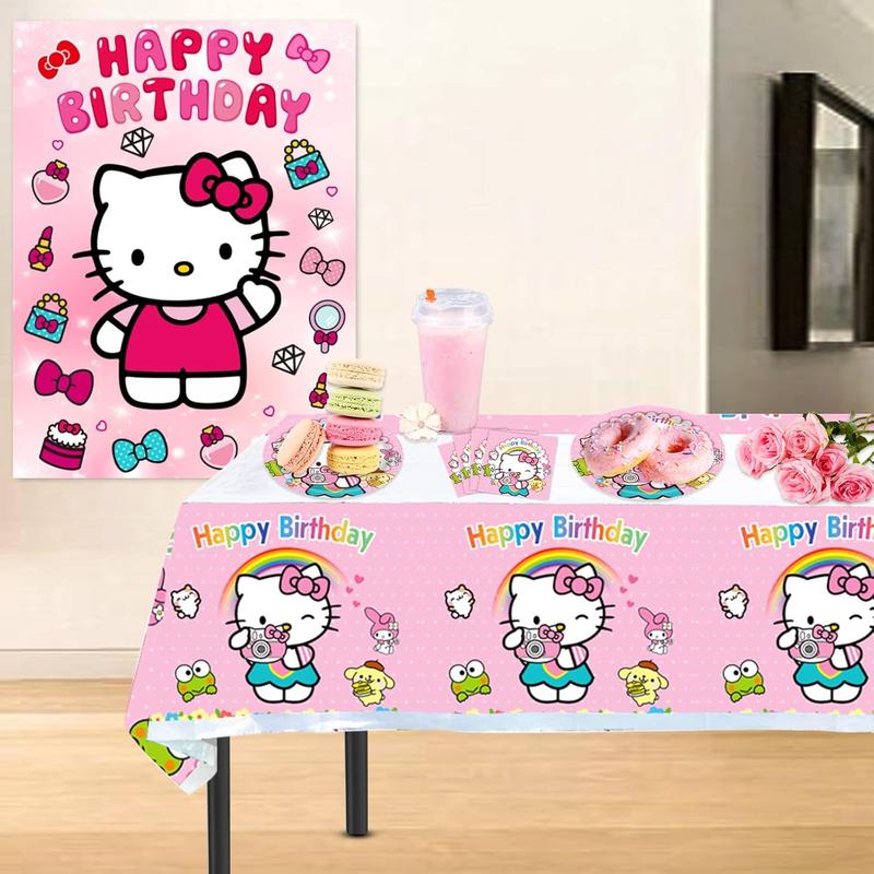 Kitty Birthday Party Supplies, 20 Plates, 20 Napkins and 1 Tablecover for Girls Kitty Party Decorations