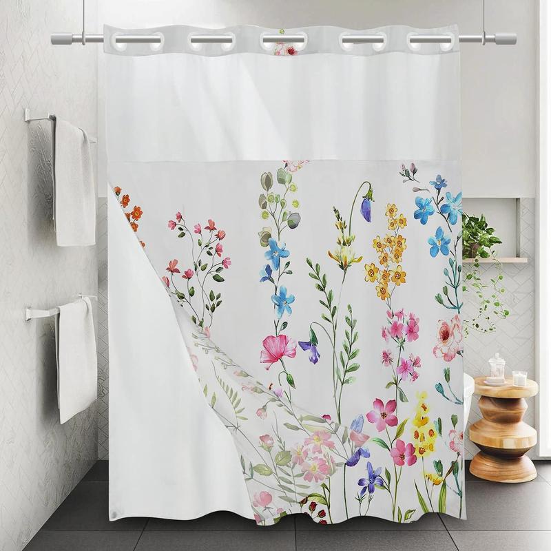 Floral Print Shower Curtain, 1 Count Waterproof Shower Curtain with Hanging Hole, Bathroom Decor Supplies for Home & Hotel & Dormitory, Bathroom Gadgets 2024, Room Accessories for 2024