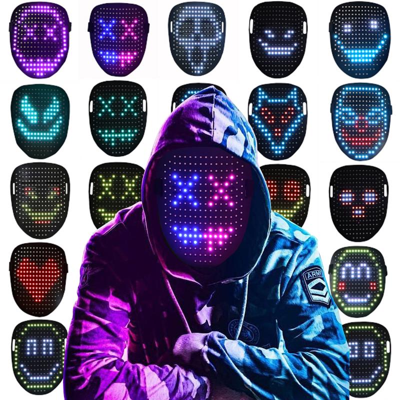 LED Mask, Light Up Mask with Gesture Sensing, Unisex LED Halloween Mask with 50 Patterns Glow, Costume Cosplay Party Masquerade, Halloween Gift