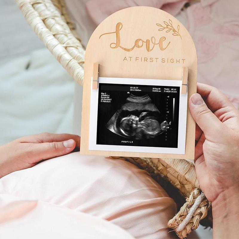 Wooden Ultrasound Photo Frame, 1 Count Cute Double Sided Sign for The Announcement Of Your Pregnancy Or Baby's Birth, Nursery Decor Sonogram Photo Frame