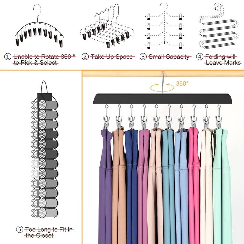 Legging Organizer for Closet, 1 Count Household Hanger with Clips for Leggings, Jeans, Hats, Shorts, Socks, 360° Rotating Space Saving Hanger