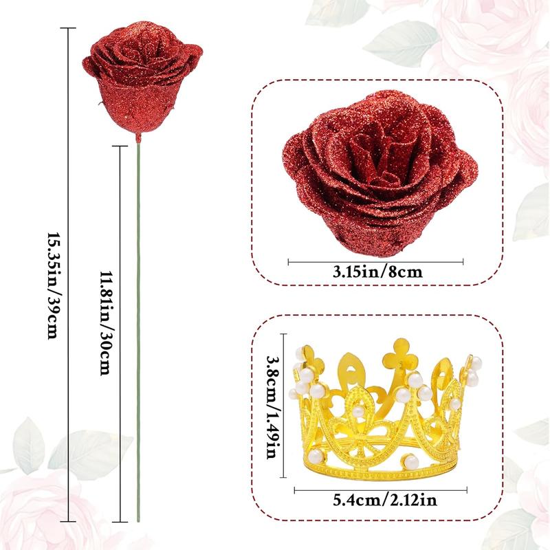 Glitter Roses Bouquet, DIY Fake Glitter Flowers Bouquet, Everlasting Shiny Artificial Red Rose Bouquet for Mothers Day Gifts, Anniversary, Engagement, Wedding,24 Roses Decor Decorative Fruit Pack Plants Floral Ornaments Ornaments