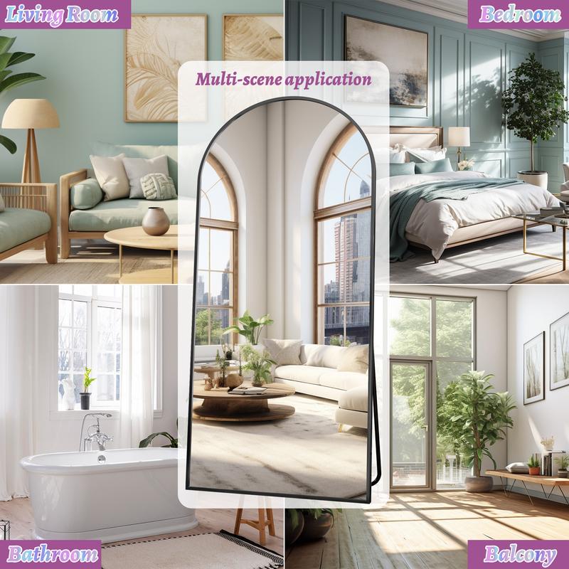 Full Length Mirror, Oversized Floor Mirror, Arched Full Body Mirror with Stand Large Floor Standing Mirror, Hanging Mounted Mirror for Bedroom, Living Room Cloakroom