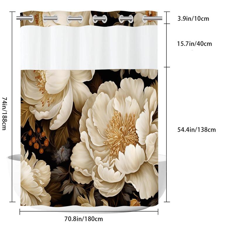 Floral Pattern Shower Curtain Decoration, Waterproof Shower Curtain with 12pcs Hooks, Bathroom Decor Supplies for Home Hotel Salon Dormitory