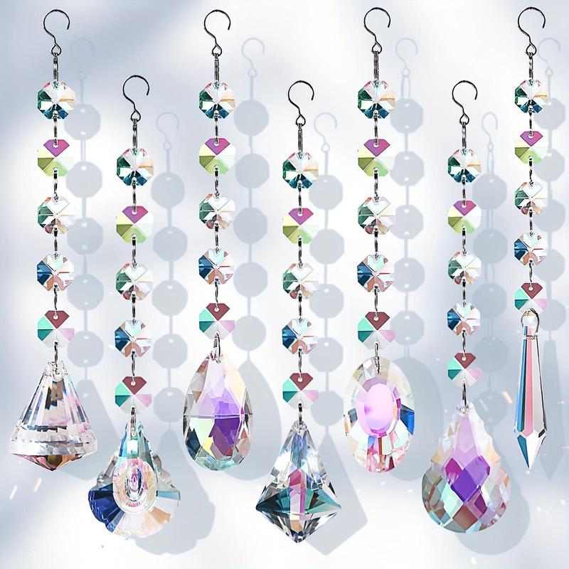 Colorful Crystal Sun Catcher, 7 Counts set Exquisite Hanging Sun Catcher, Hanging Decor for Home Garden Party Wedding Office Balcony