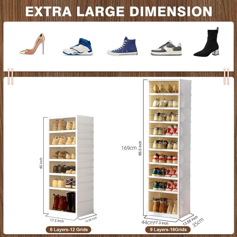 NLDD's 9-Tier (8+1) Adaptive Shoe Storage System: Clear, Space-Saving for 18 Pairs, Closet-Friendly Collapsible Design, Complete with Shoe Boxes