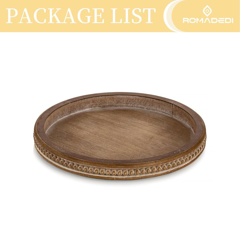 Farmhouse Wood Tray Candle Holder - Bead Round Wooden Decorative Tray for Coffee Table Decor Serving Trays Kitchen Counter Rustic Centerpiece for Living Room Home Organizer, Brown