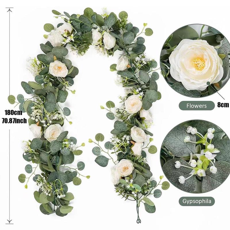 Artificial Rose & Eucalyptus Branch Vine, 1 Count Faux Flower Wreath, Decoration Supplies for Wedding Party Home Decor