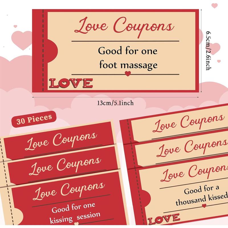 30 count Christmas Day Love  for Him or Her, Romantic Love Voucher Funny Coupon Romantic Present for Husband Wife Boyfriend Girlfriend Birthday Wedding Party