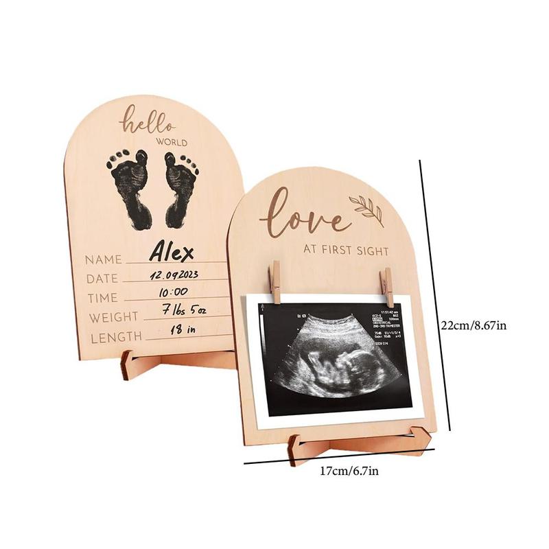 Wooden Ultrasound Photo Frame, 1 Count Cute Double Sided Sign for The Announcement Of Your Pregnancy Or Baby's Birth, Nursery Decor Sonogram Photo Frame