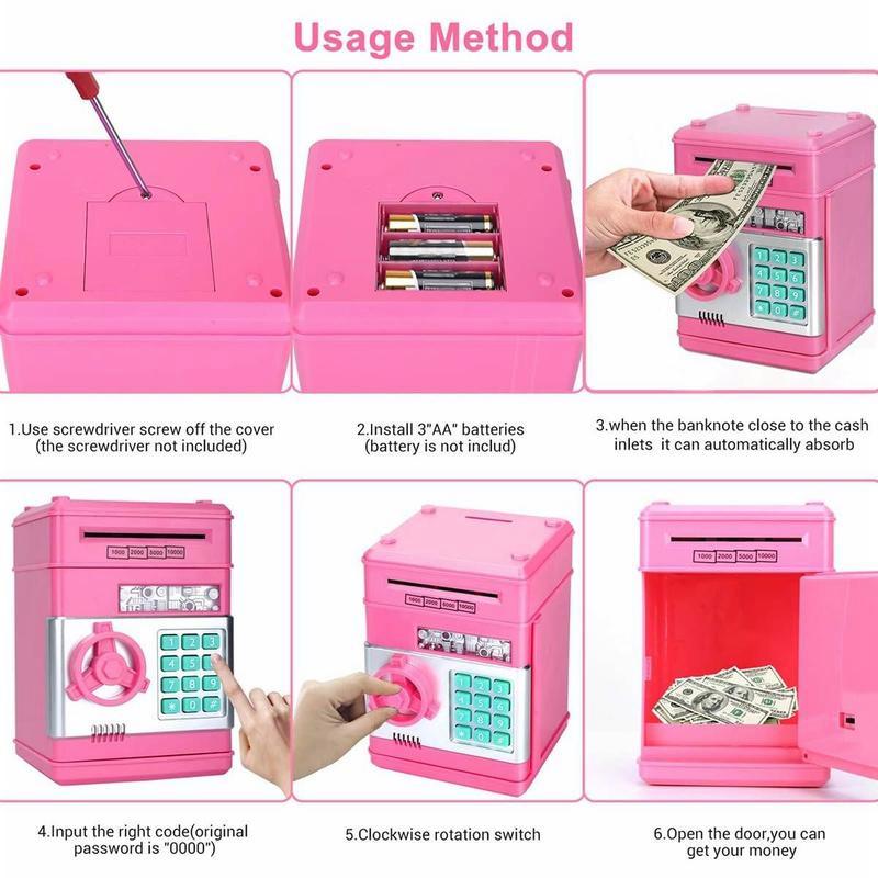 Light Pink Piggy Bank - Electronic ATM Password Cash Coin Can! Auto Scroll Paper Money Saving Box.