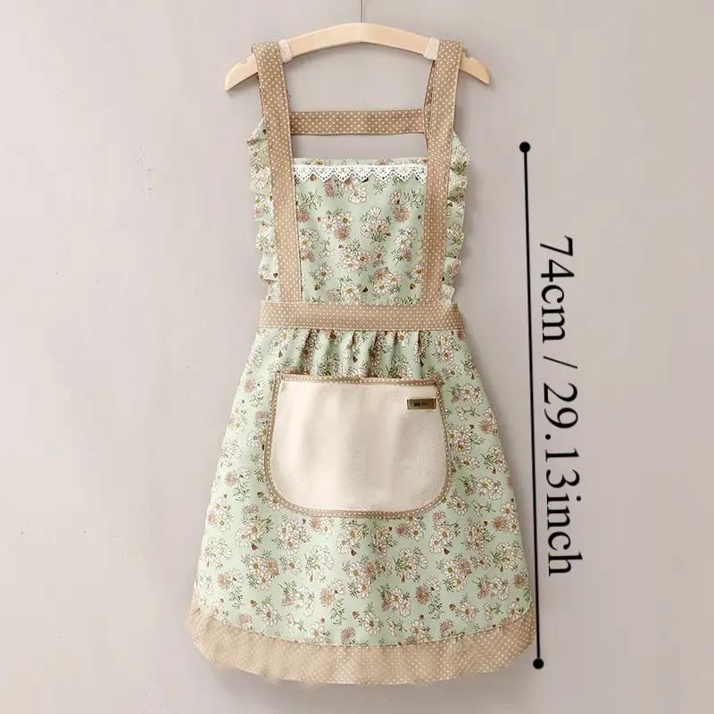 Floral Print Apron with Pocket, Household Essentials, Summer Stuff Cute Waterproof Oil-proof Apron for Women, Kitchen Cooking Apron for Baking and Gardening, 2024 Kitchen Gadgets, Birthday Gifts