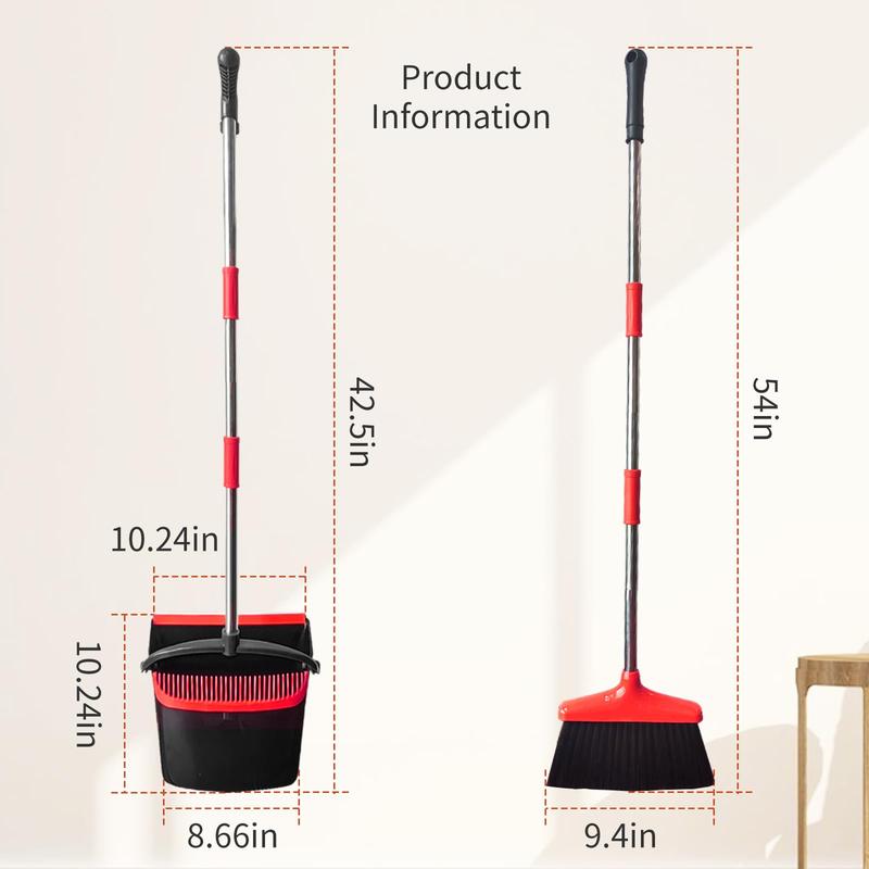 Long Handle Broom with Upright Standing Dustpan Combo for Home and Office Cleaning Bristle Rubber