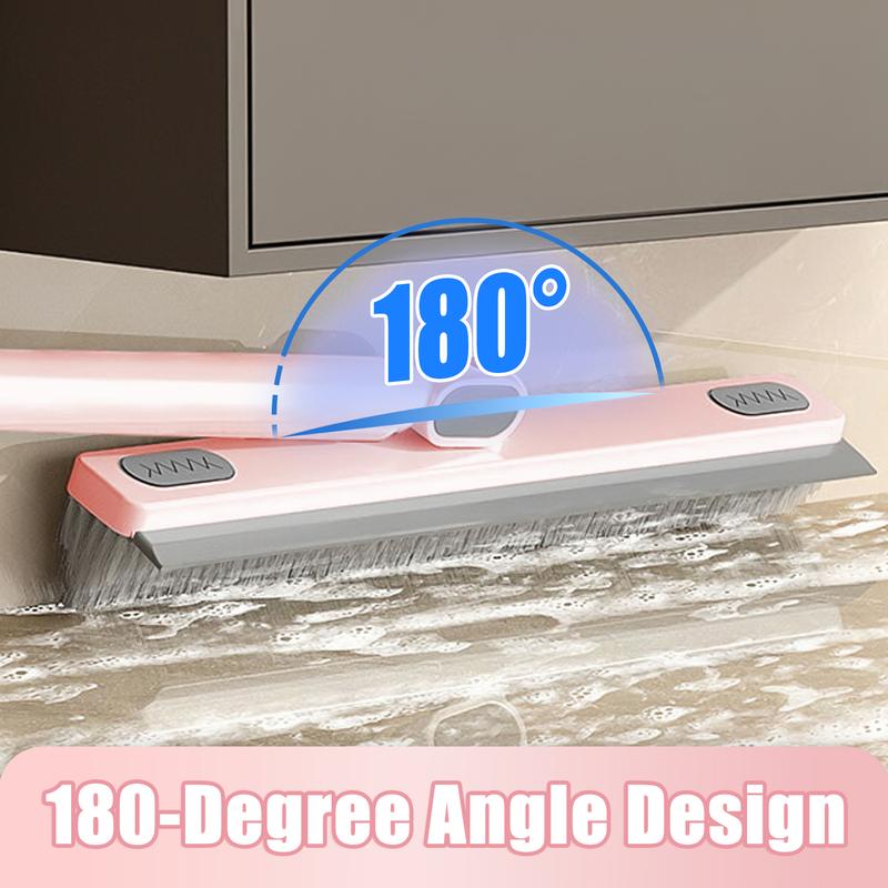 HAOTIKYU Pink Floor Scrub Brush with Long Handle 58'' Telescopic Handle Scrape Brush V-Shaped Corner Stiff Bristle Floor Scrubber with Squeegee for Cleaning Shower Bathroom Garage Kitchen Wall Tub Deck Tile