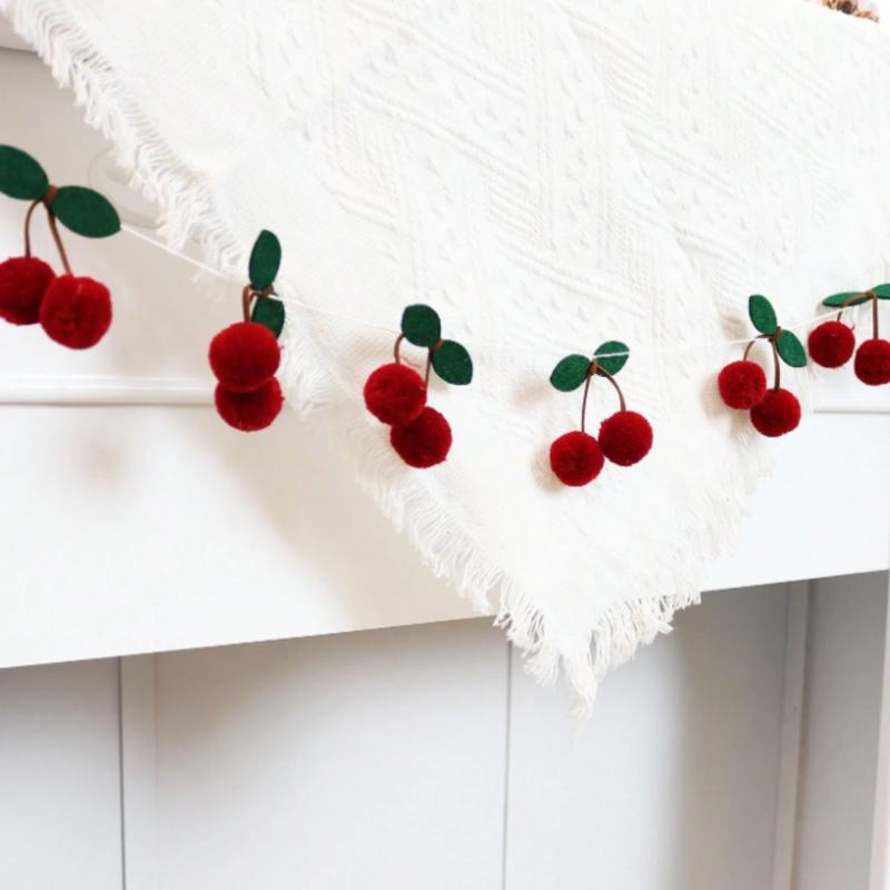 Hangable Cherry Plush Ball DIY Threading Banner for Bedroom Wall Decoration - Ornaments