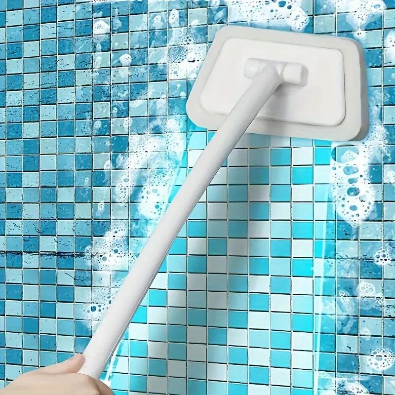 Multi-Purpose Long Handle Cleaning Brush Set with Detachable Sponge Head - Reusable Scrubber for Bathtub, Floors, Walls & Windows Tool