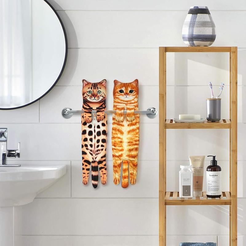 PAT JUUMG Funny Cat Hand Towels for Bathroom Kitchen Decor Cat Towel,Cute Decorative Hanging Face Towels,Super Absorbent Soft, Housewarming Gift,Cat Lovers Gifts for Women (Orange)