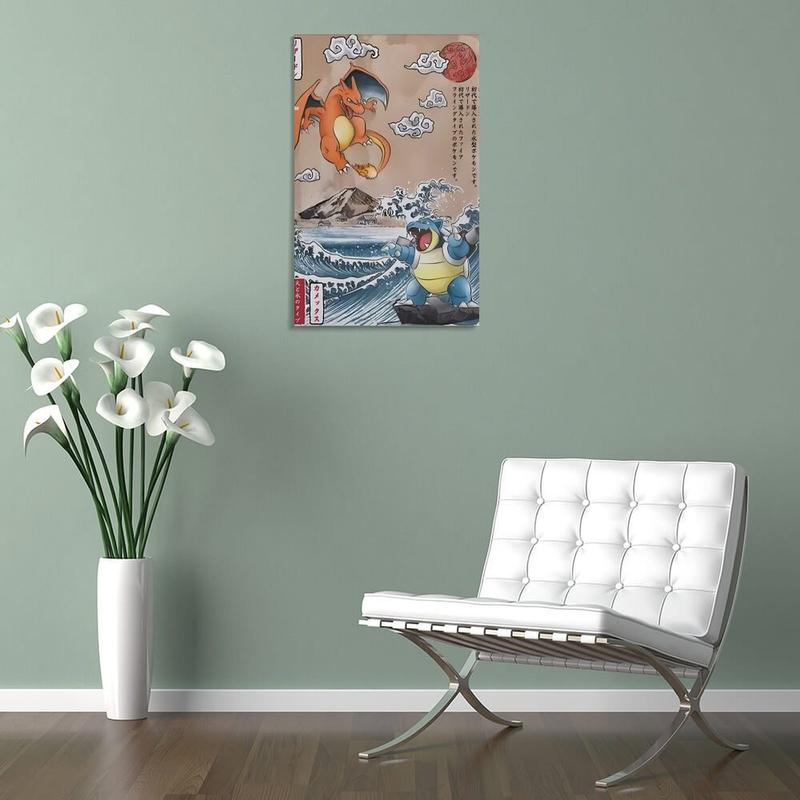 Charizard Vs Blastoise Wall Poster, Vintage Poster, Gift Poster Canvas Painting Wall Posters