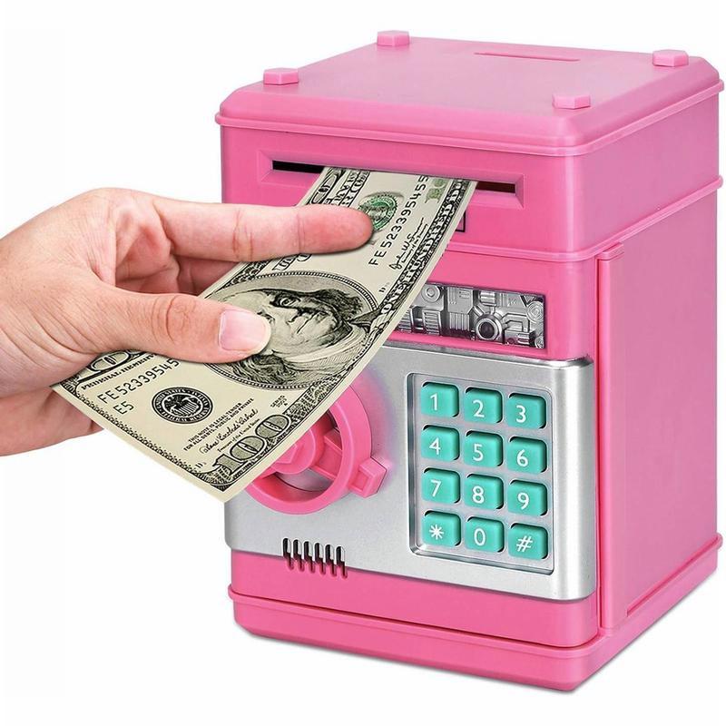 Light Pink Piggy Bank - Electronic ATM Password Cash Coin Can! Auto Scroll Paper Money Saving Box.