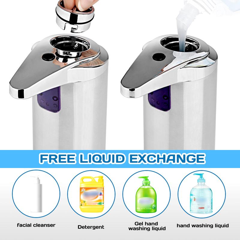 Automatic Soap Dispenser, Touchless 3-Level Adjustable Hand Sanitizer Dispenser, Equipped Upgraded Waterproof Base Infrared Sensor, Stainless Steel Liquid Soap Dispenser for Kitchen Bathroom