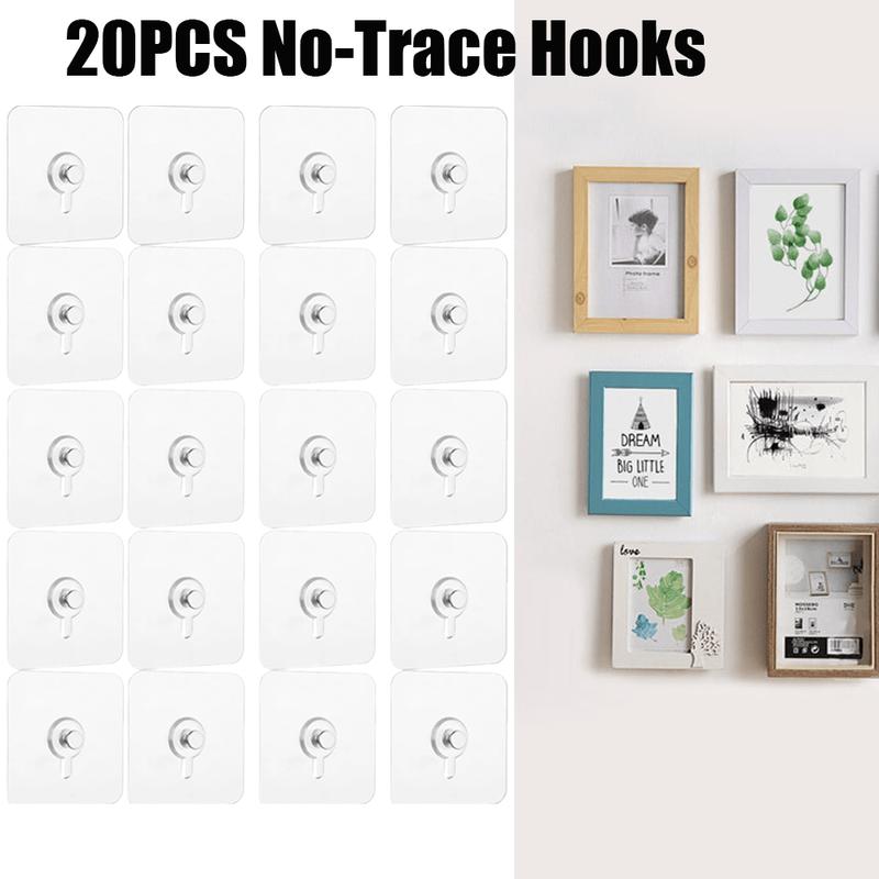 20Pcs Adhesive Wall Hooks, Picture Wall Hooks for Hanging, Waterproof No-Trace Hook, for Kitchen, Bathroom, Home and Office Use