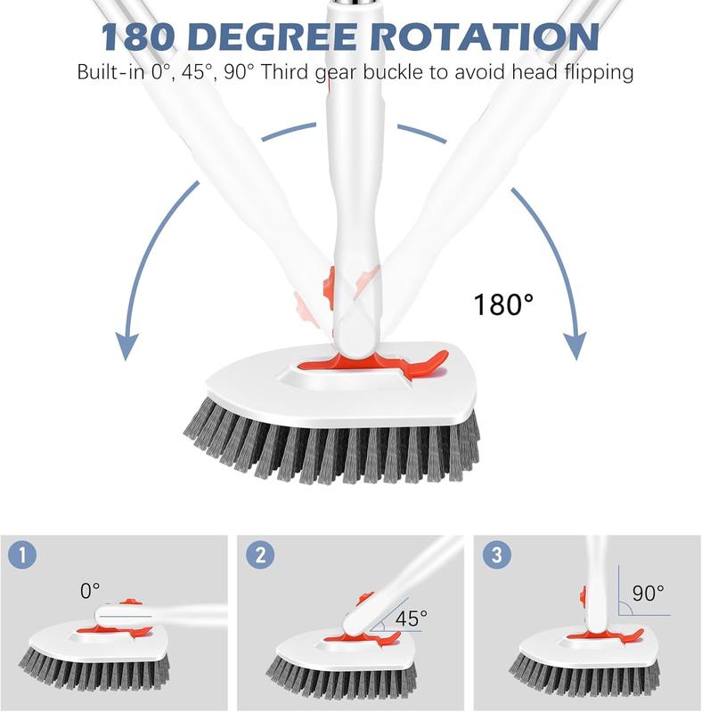 Floor Scrub Brush, 3-In-1 Tile Tub Floor Scrubber with 52-inch Adjustable Long Handle Shower Cleaner Brush and 3 Detachable Replacement Brush Head