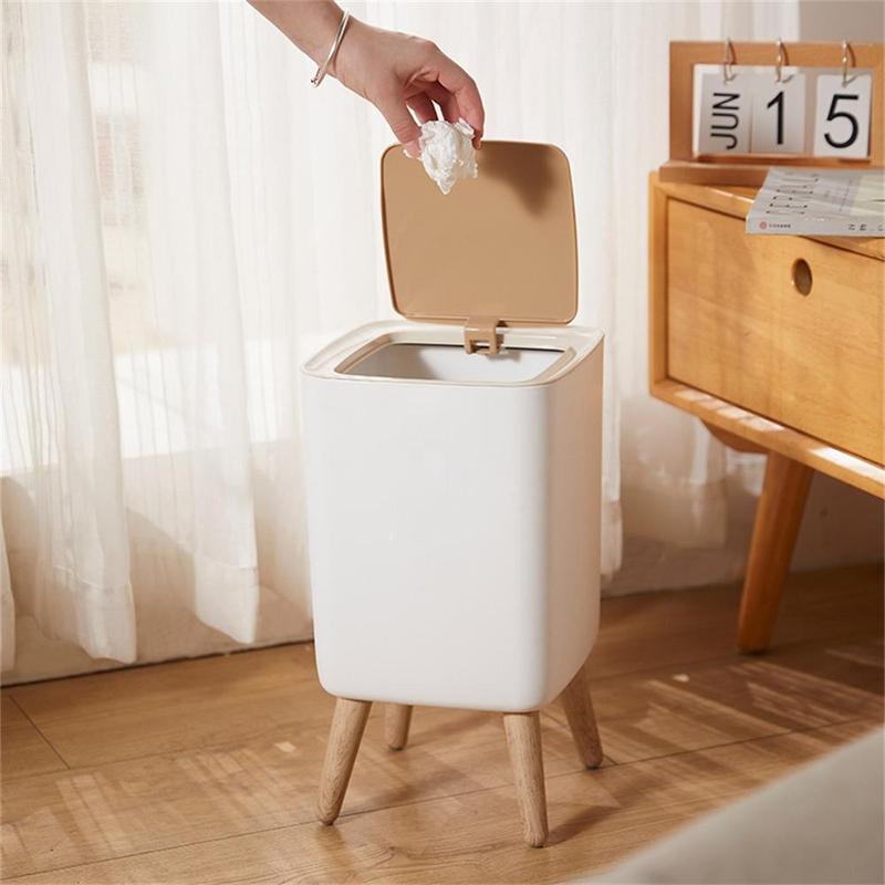 Household Waste Bin with Lid, 1 Count 10l Large Capacity Square Trash Bin with Base, Modern Garbage Bin for Home Living Room Kitchen Toilet, Cleaning Supplies, Summer for Gift