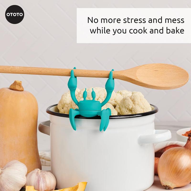 OTOTO Aqua the Crab Silicone Utensil Rest - Kitchen Gifts, Silicone Spoon Rest for Stove Top - Heat-Resistant Kitchen and Grill Utensil Holder - Non-Slip Spoon Holder Stove Organizer, Steam Releaser