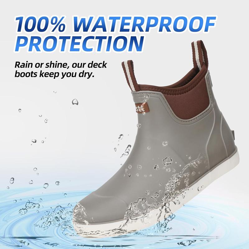 Men's Deck Boots Waterproof Fishing Rain Boots, Anti-Slip Rubber Boots Ankle Booties, High-Performance Footwear Chelsea Boots for Gardening Boating Camping Sailing