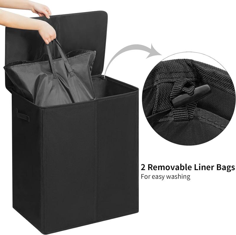 [Back to School] 154L Double Laundry Hamper with Lid, 2-Section Collapsible Organizer for Bedroom, Dorm, Bathroom, College