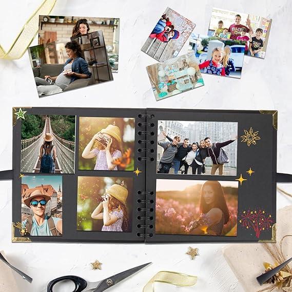 Photo Album Scrapbook 100 Pages(8.3x11.6in) Personalized, Hardcover Black Page Scrapbook