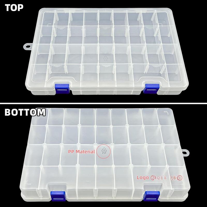 Plastic Organizer Container Storage Box Adjustable Divider Removable Grid Compartment for  Beads Earring Container Tool Fishing Hook Small Accessories(34 Grids, White X 1)