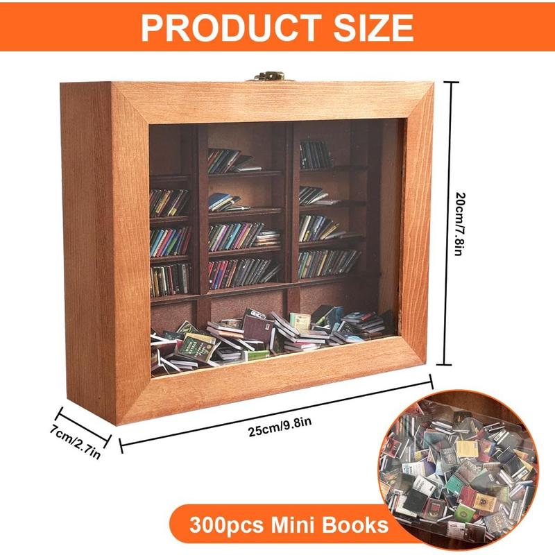 Anxiety Bookshelf 300pcs Mini Books Mini Bookshelf Ornament Miniature Bookshelf Decor Shake Bookshelf Shake Away Your Anxiety Miniature Book Library for Book Lovers Home Room Office Decor (BROWN)