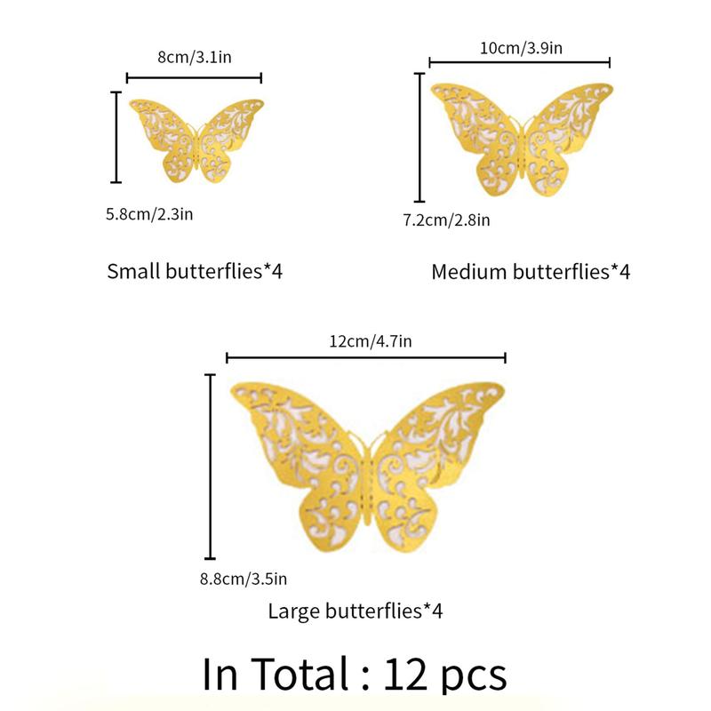 12pcs set 3D Hollow Out Butterfly Design Wall Sticker, Creative Paper Cake Topper, Backdrop Decorative Decal For Home Bedroom Living Room DIY, Room Decor