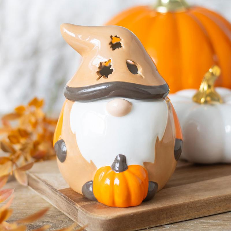 Fall and Autumn Gnome Tealight Warmer for Wax Melts Decor Leaf