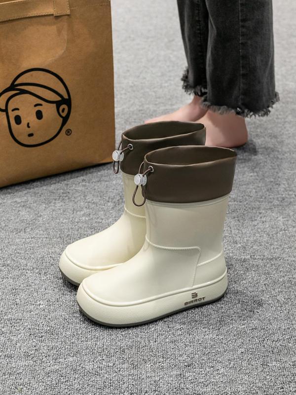 Women's Fashionable Solid Color Rain Boots, Casual Comfortable Waterproof Mid-calf Boots for Outdoor Camping, Female All-match Trendy Shoes for Daily Wear