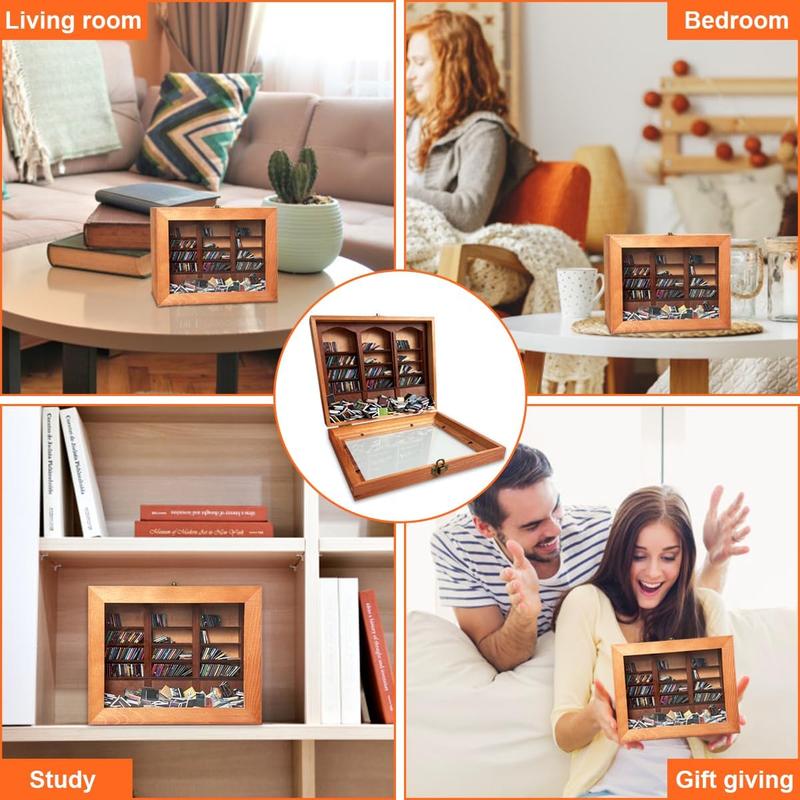 Anxiety Bookshelf 300pcs Mini Books Mini Bookshelf Ornament Miniature Bookshelf Decor Shake Bookshelf Shake Away Your Anxiety Miniature Book Library for Book Lovers Home Room Office Decor (BROWN)