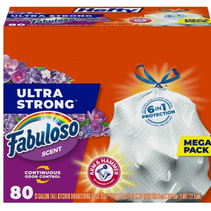 80 Count Strong Tall Kitchen Trash Bags with Fabuloso Scent, 13 Gallon Box Floral