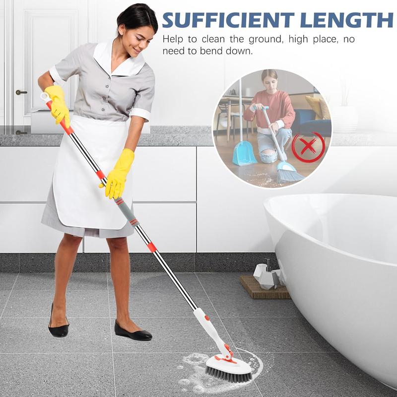 Floor Scrub Brush, 3-In-1 Tile Tub Floor Scrubber with 52-inch Adjustable Long Handle Shower Cleaner Brush and 3 Detachable Replacement Brush Head