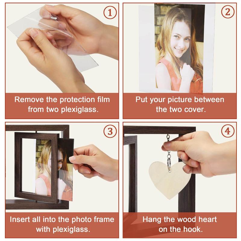 Wooden Photo Frame Without Photo, 1 Count Double Sided Rotating Photo Frame, Heart Pendant Photo Frame For Home Decor