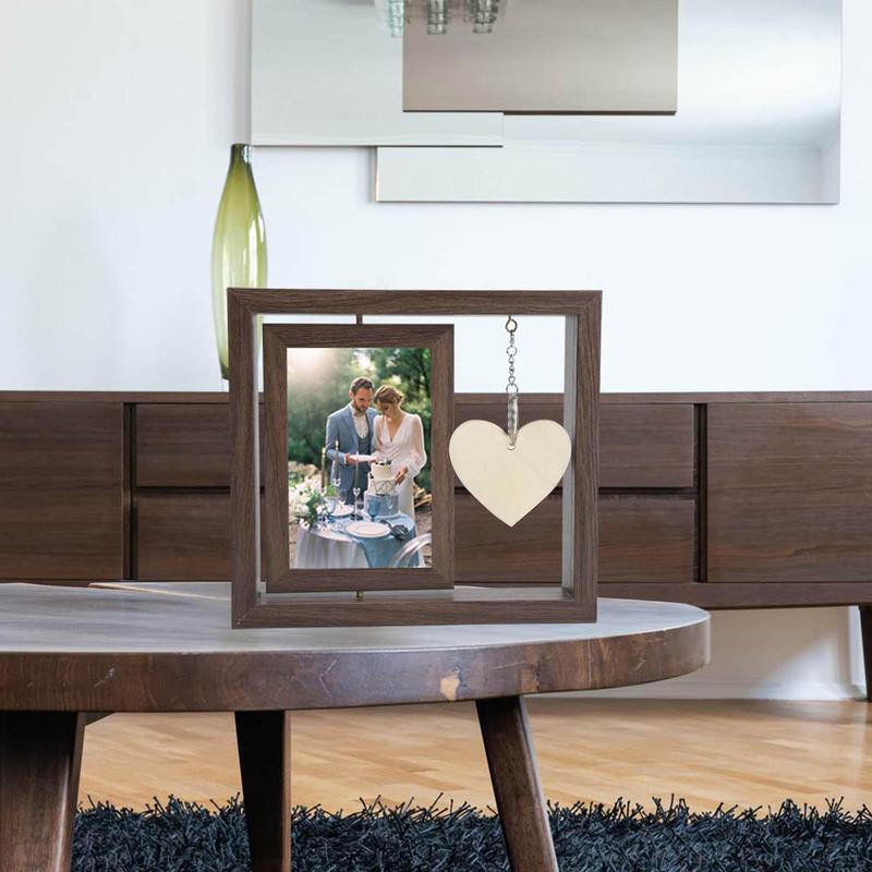 Wooden Photo Frame Without Photo, 1 Count Double Sided Rotating Photo Frame, Heart Pendant Photo Frame For Home Decor