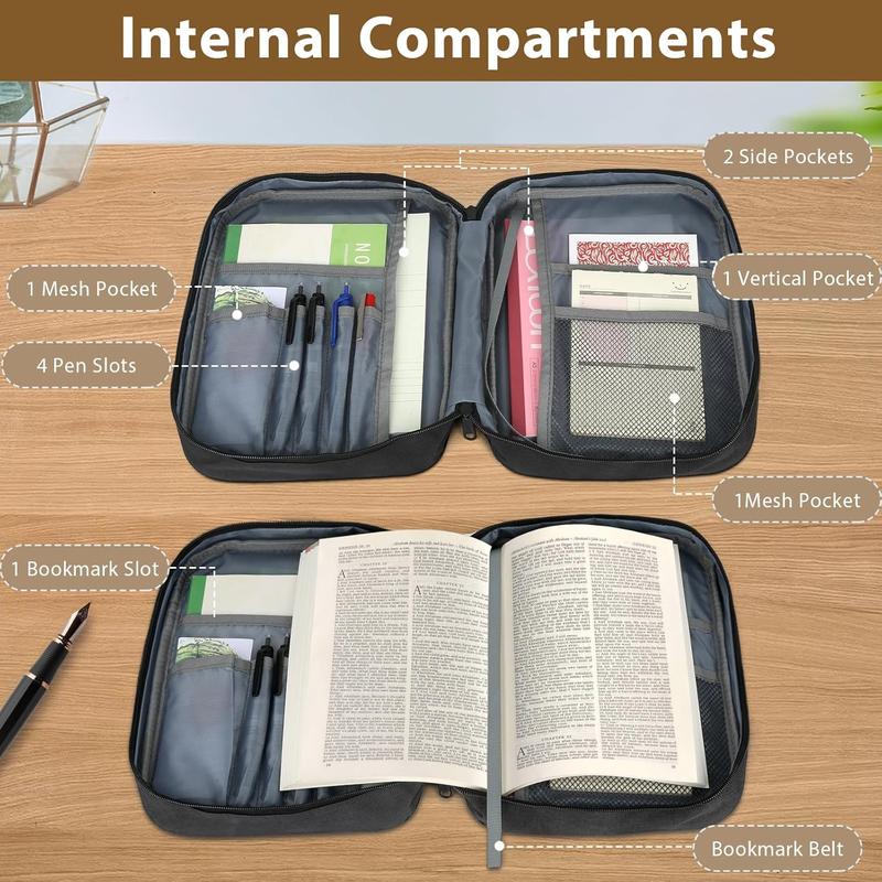 Bible Cover with Durable Handle bag, Carrying Book Case Church Bag Bible, Protective with Zippered Pocket, Bible Study Accessories Supplies, Book Protector for Book Lovers