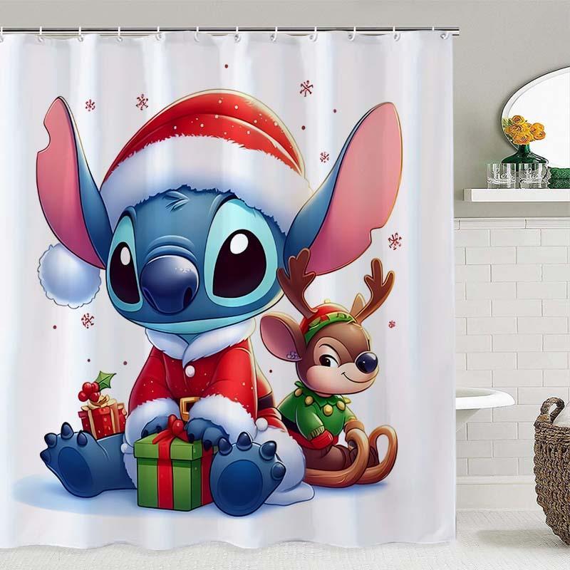 Cartoon Pattern Shower Curtain, 1 Count Waterproof Shower Curtain with 12pcs Hooks, Bathroom Decor Supplies for Home Hotel Salon Dormitory