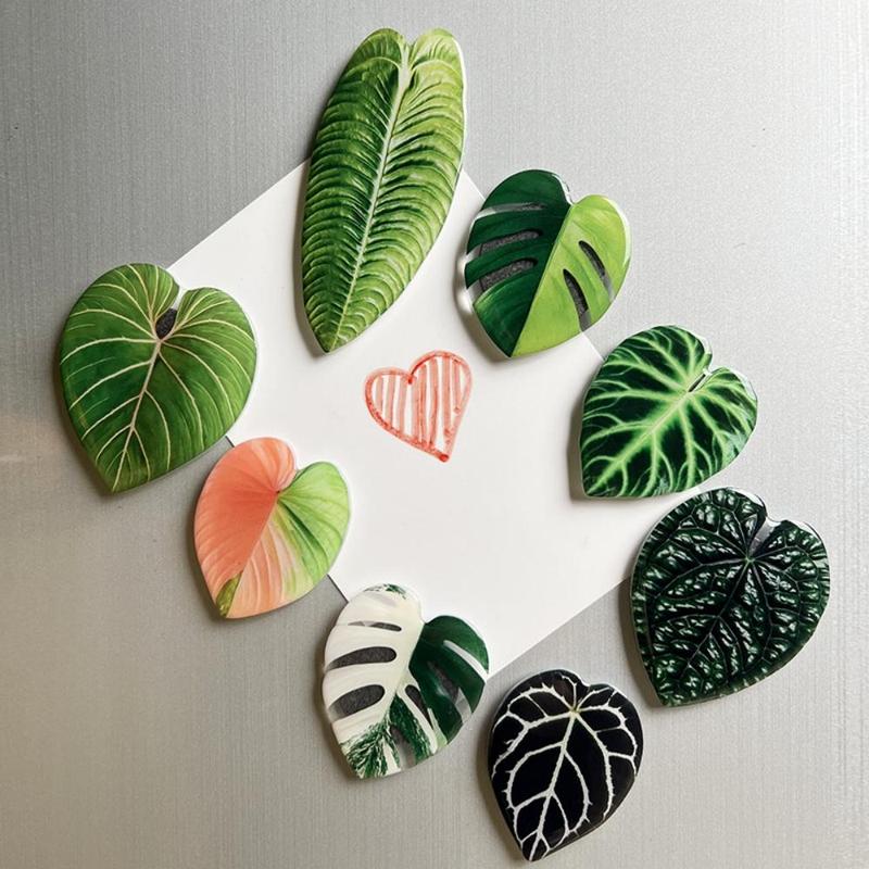 Leaf Shaped Fridge Magnet, 4 8 Counts Acrylic Magnetic Decoration, Magnetic Decorative Ornament for Home Kitchen & Bathroom