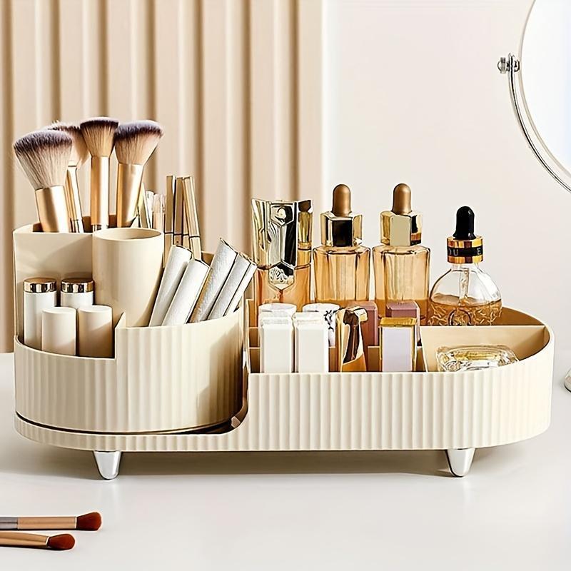 Desktop Makeup Organizer, 1 Count Rotatable Luxury Style Vanity Makeup Storage Box, Fashionable Large Capacity Cosmetic Storage Box, Desktop Organizer, Home Accessories, Room Organizer