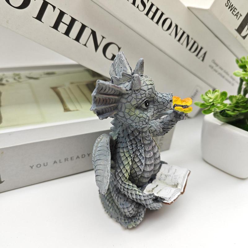 Dragon Reading Shape Resin Sculpture, 1 Count Creative Meditation Decor Craft, Desktop Ornament for Home Indoor Outdoor Office, Gift for Friends & Family, Home Decor