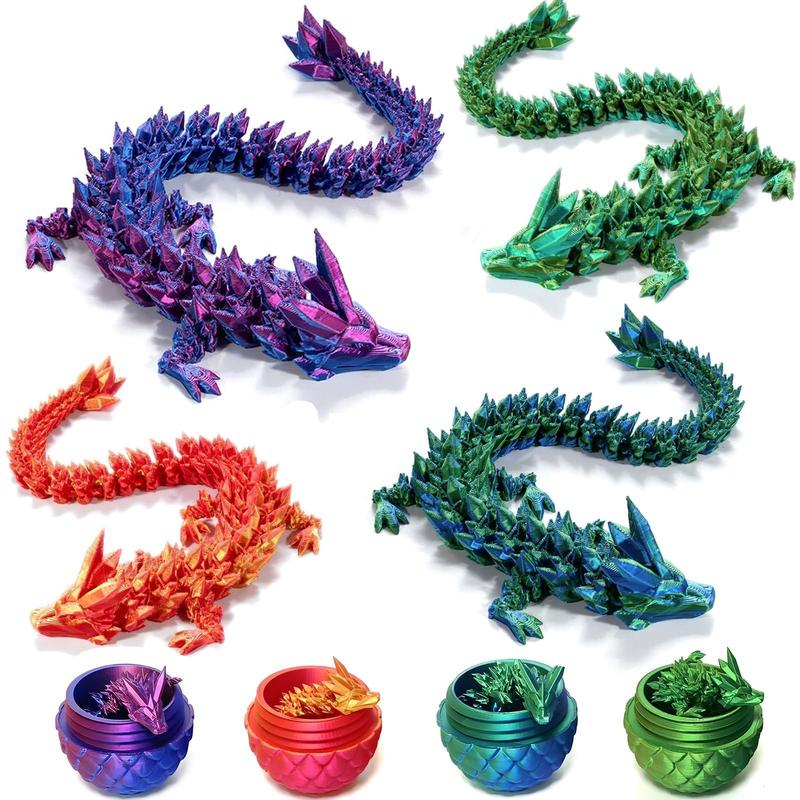 3D Printed Dragon Eggs with Dragon Inside, Articulated Crystal Dragon in Egg, Executive Dragon Fidget Desk for Gifts, Home Office Decor (Purple)