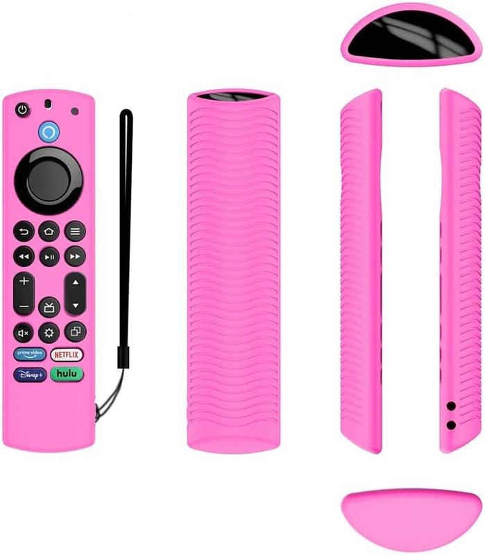 Voice Remote Cover,  Remote Cover Case Compatible with Toshiba Insignia Firetv Omni Series or TV 4-Series, Lightweight Anti Slip Shockproof Remote Cover Case with Lanyard (Pink Glow)