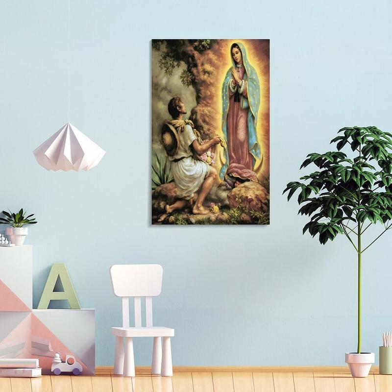 Vintage Chic Art Decoration Virgen De Guadalupe And Juan Diego Oil Paintings Our Lady of Guadalupe Religious Wall Art Home Wall Poster2